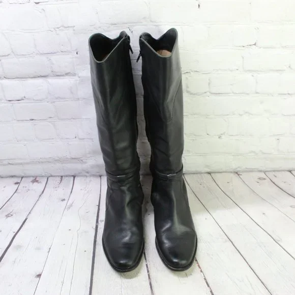 LL Bean Black Leather Side Zipper Knee High Riding Boots Size 9 Medium - Picture 5 of 9